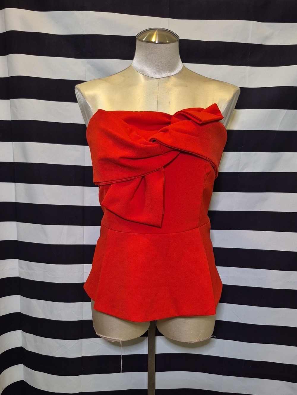 Red Strapless Twist-Peplum Women's Top